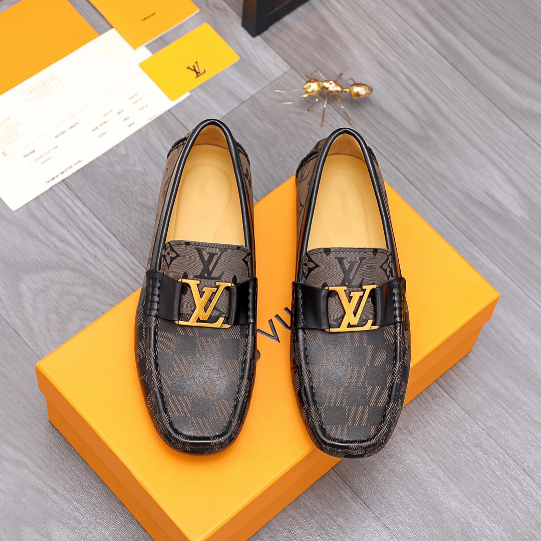 Dark brown Gold V leather formal slip on shoes