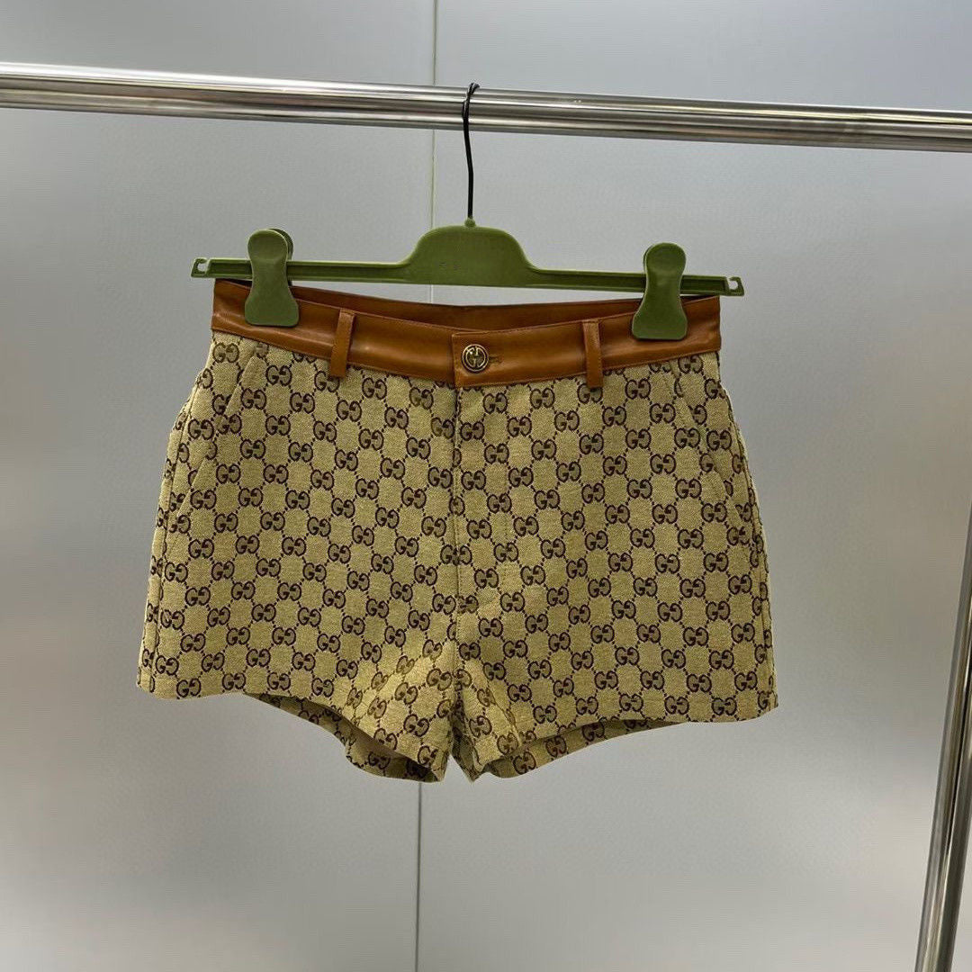 Full letter jacquard retro suit new stand collar jacket and leather jacket shorts two-piece set