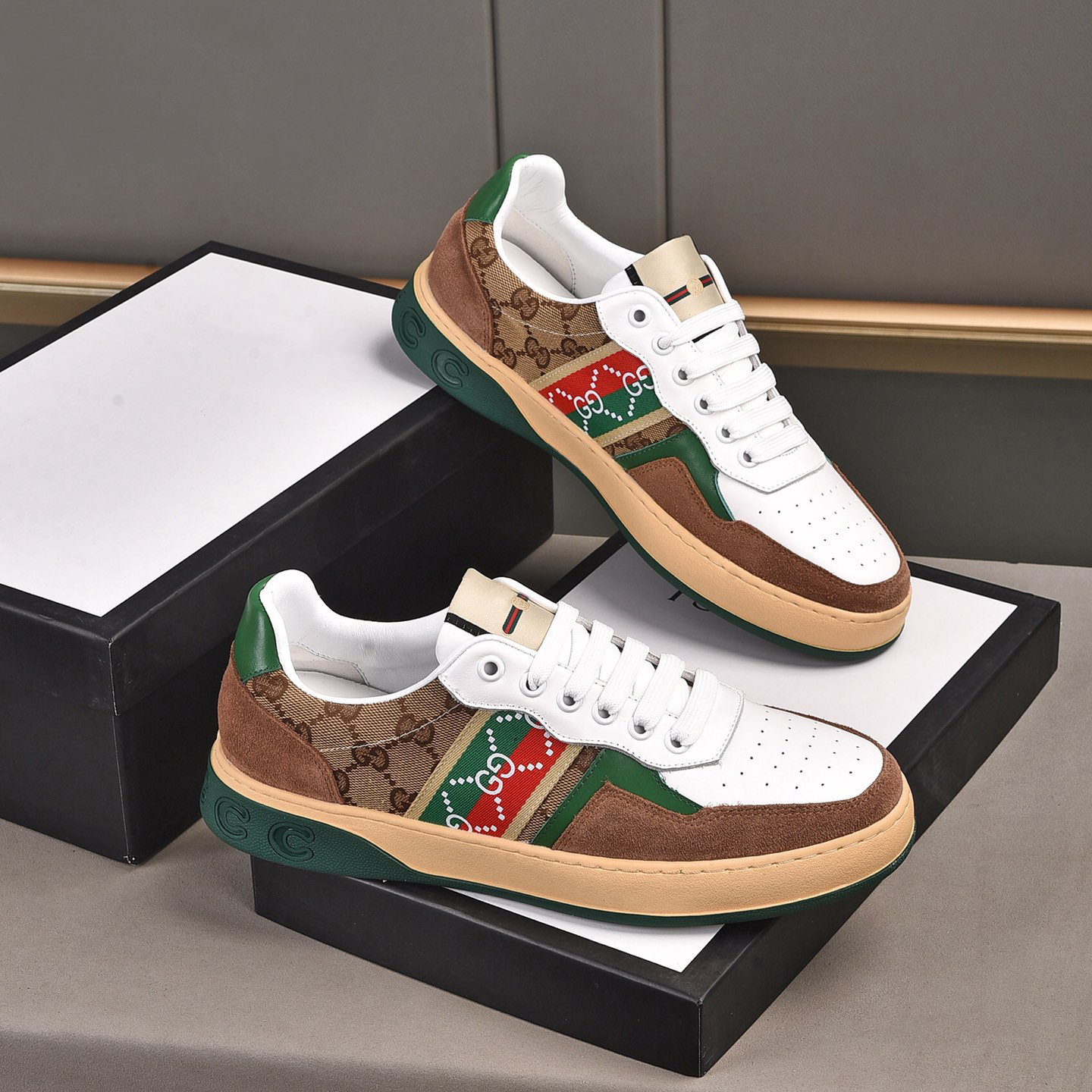 Luxury G brown splicing fashion stripes laceup sneakers