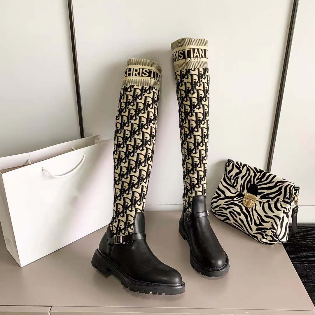 High flat Doc Martens monogrammed stretch boots for women