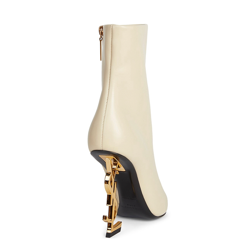 YSL Leather Ankle Boots Beige