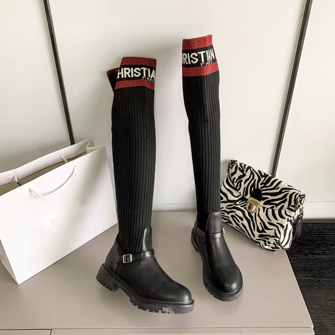 New Embroidered over-the-knee women's letter thin high boots