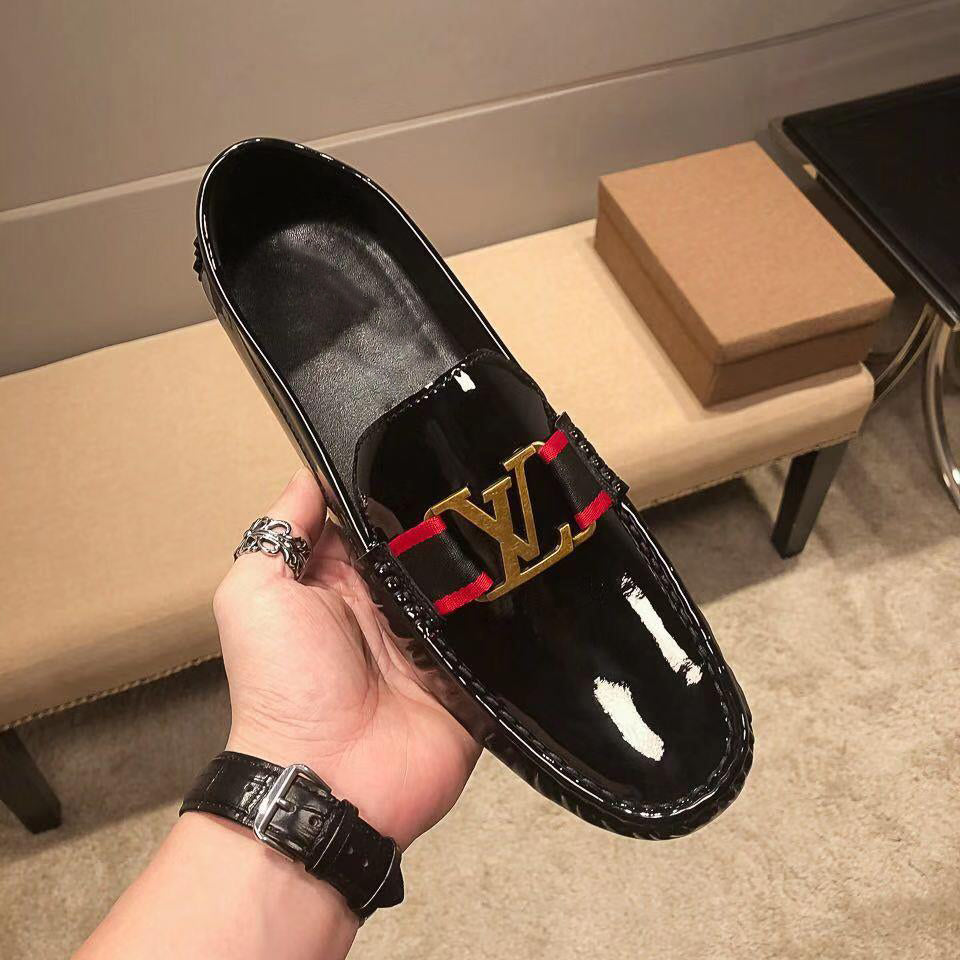 Black Shiny Fashion Men's Shoes Loafers Banquet Slippers