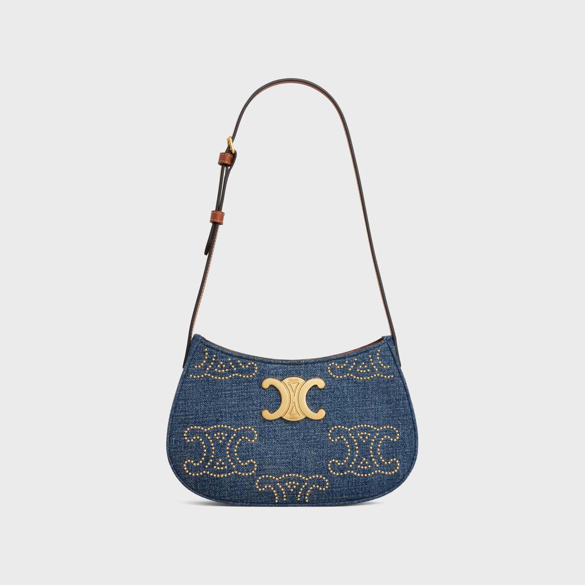 MEDIUM TILLY BAG IN DENIM WITH TRIOMPHE STUDS AND CALFSKIN 125808