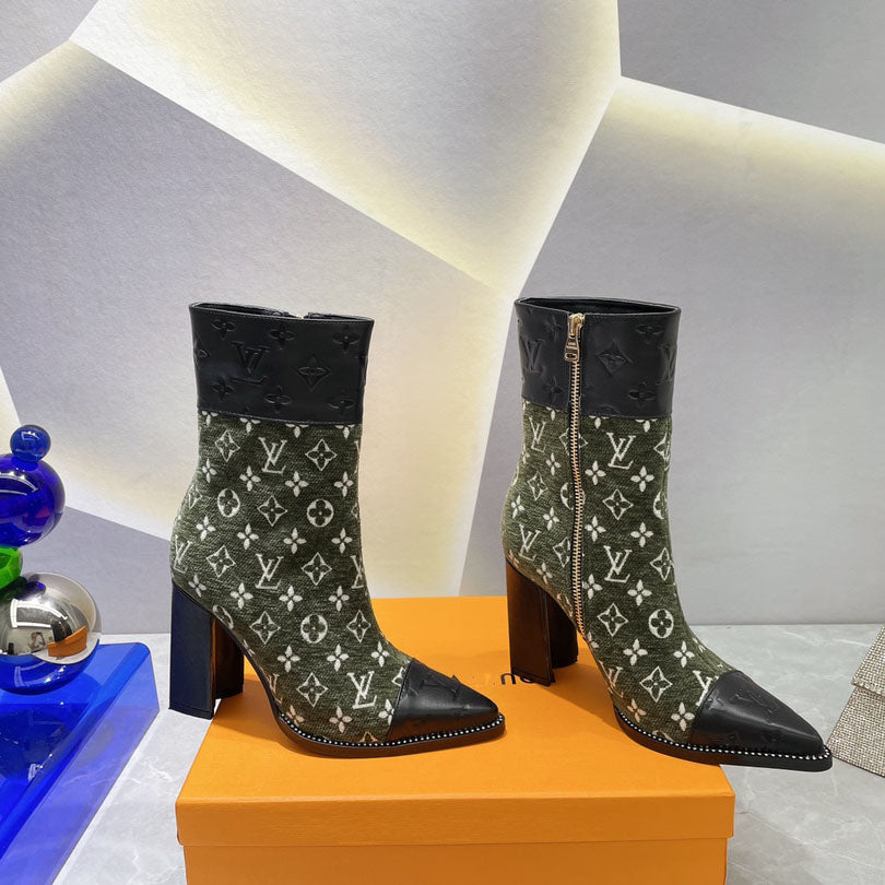 British style knight women's long boots light luxury color matching printing thick heel high heel sleeve locomotive foreign style thin boots S06