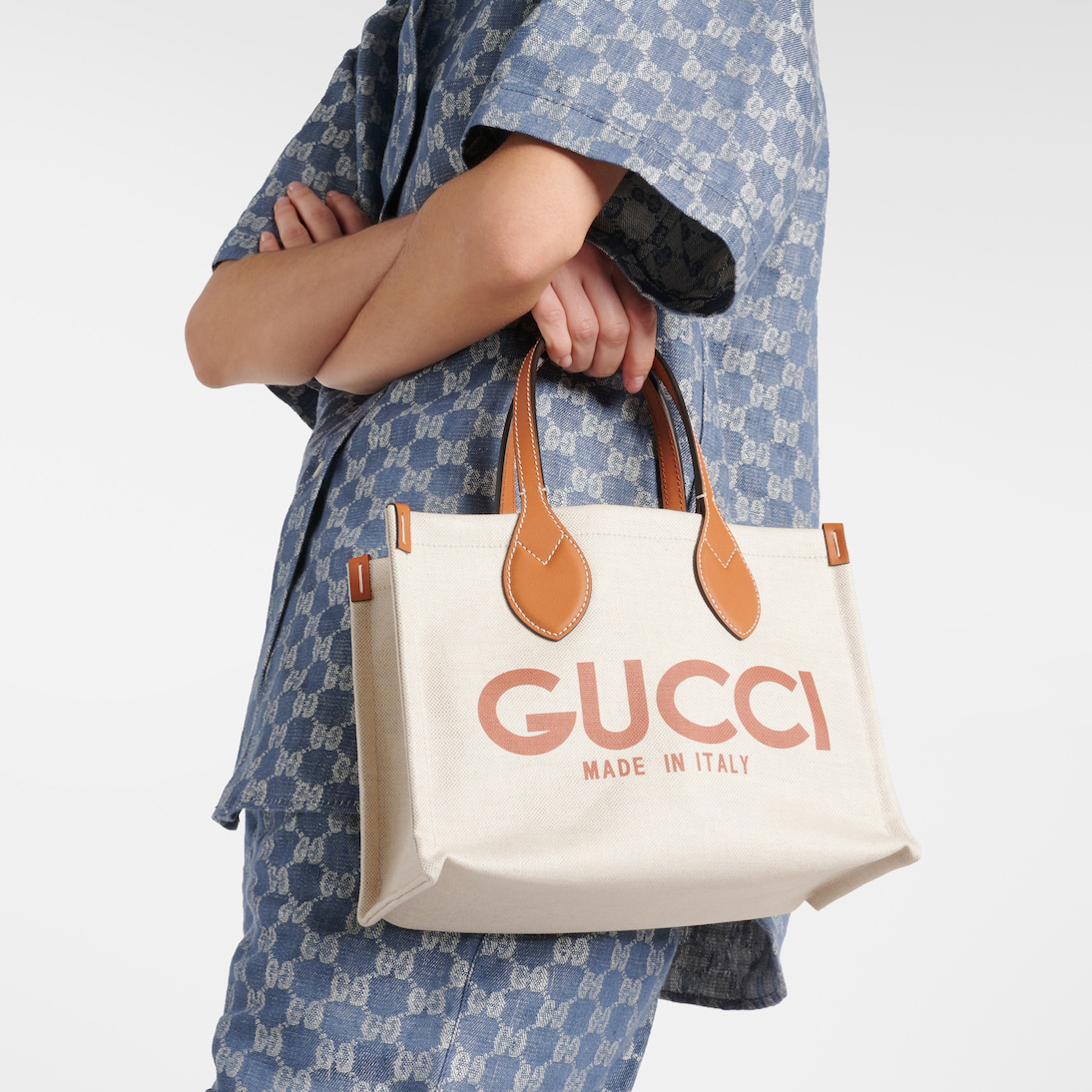 Mini Logo Leather-trimmed Canvas Tote Bag P00880705