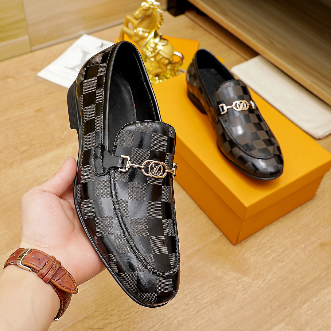 Trendy check leather formal slip on shoes