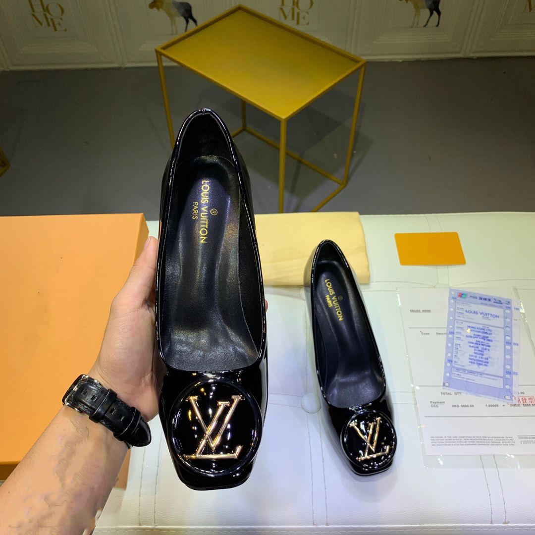 Black and White Handmade V Logo 8cm Heeled Women's high-heeled
