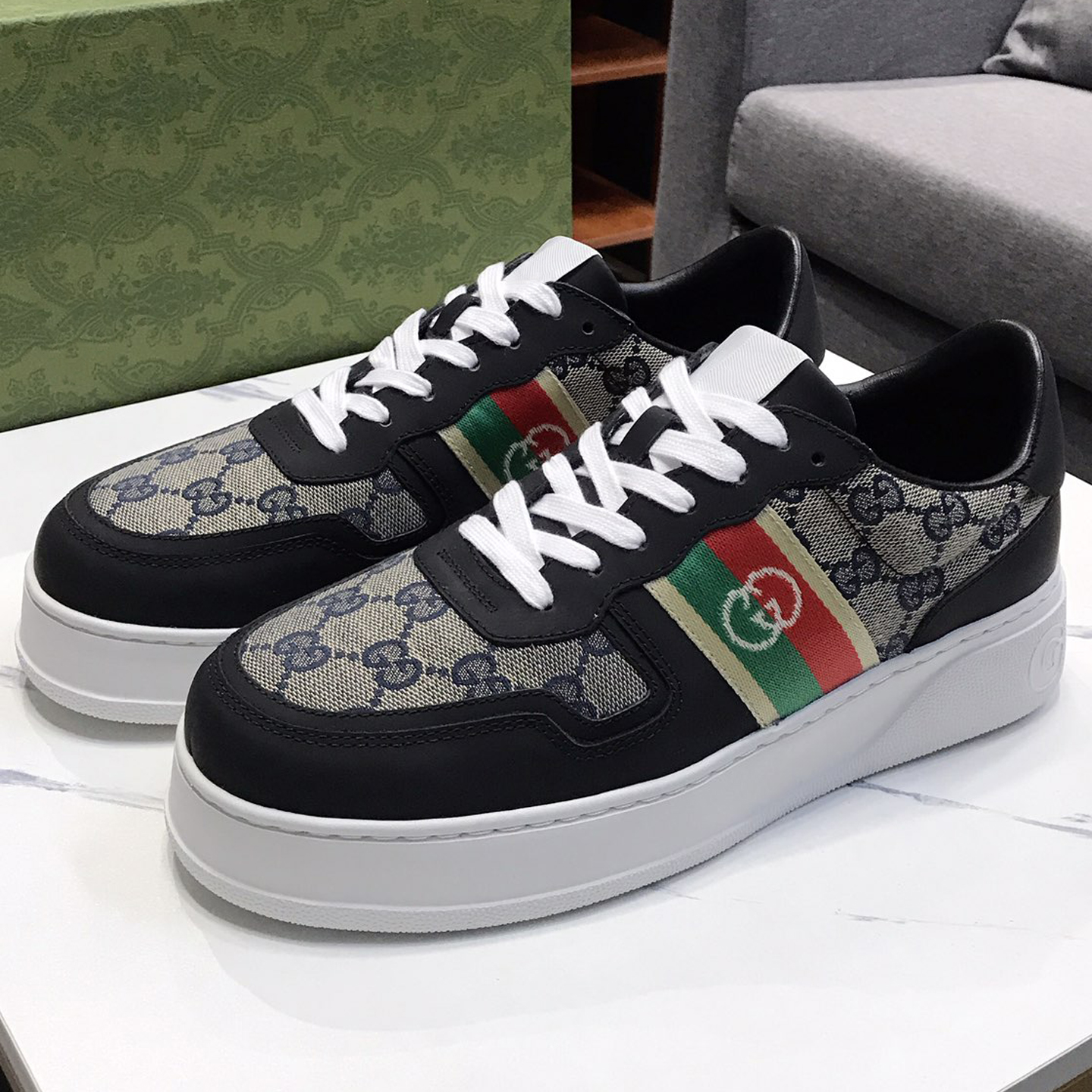 Fashion splicing design thick bottom g pattern casual lace-up shoes
