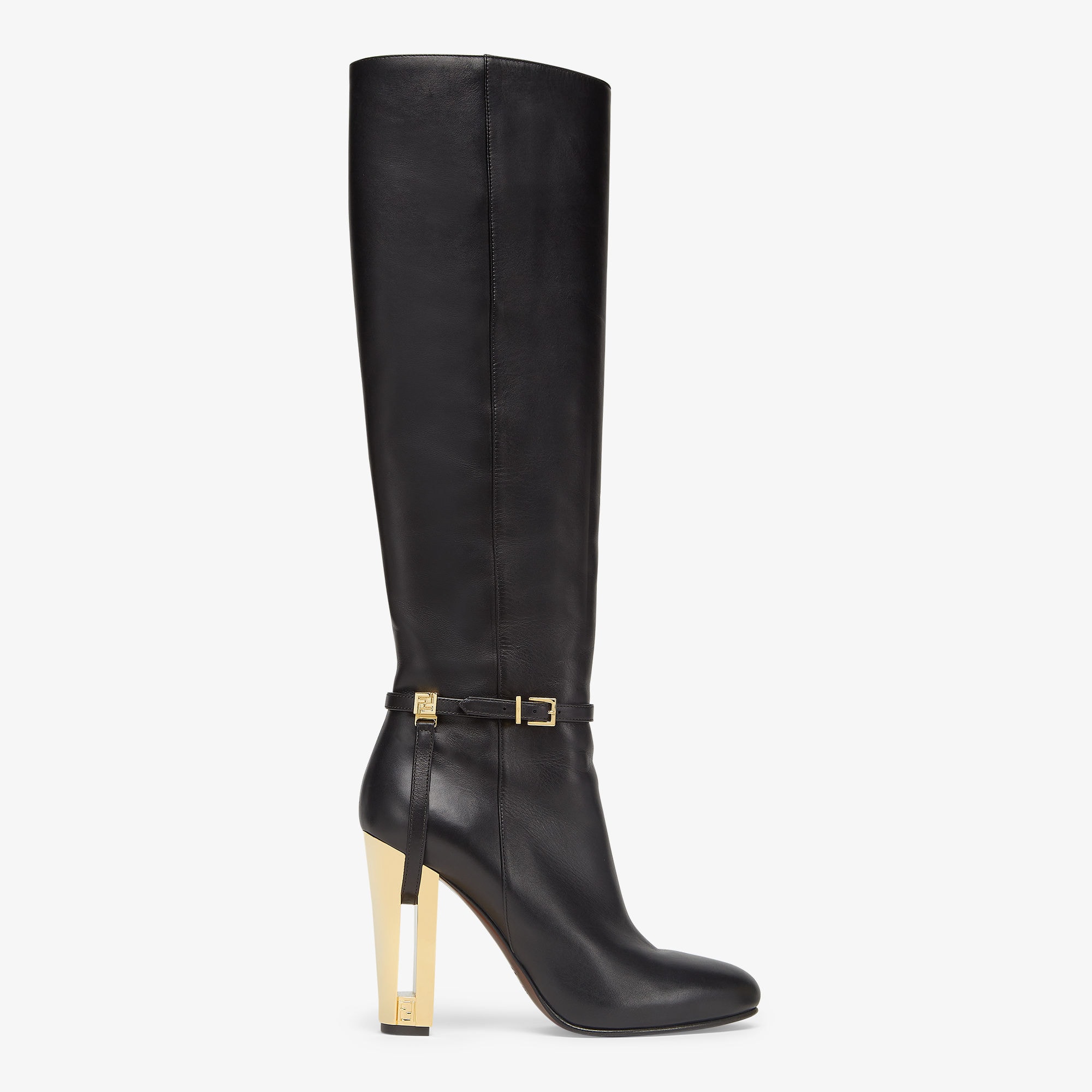 Delfina Black leather high-heeled boots