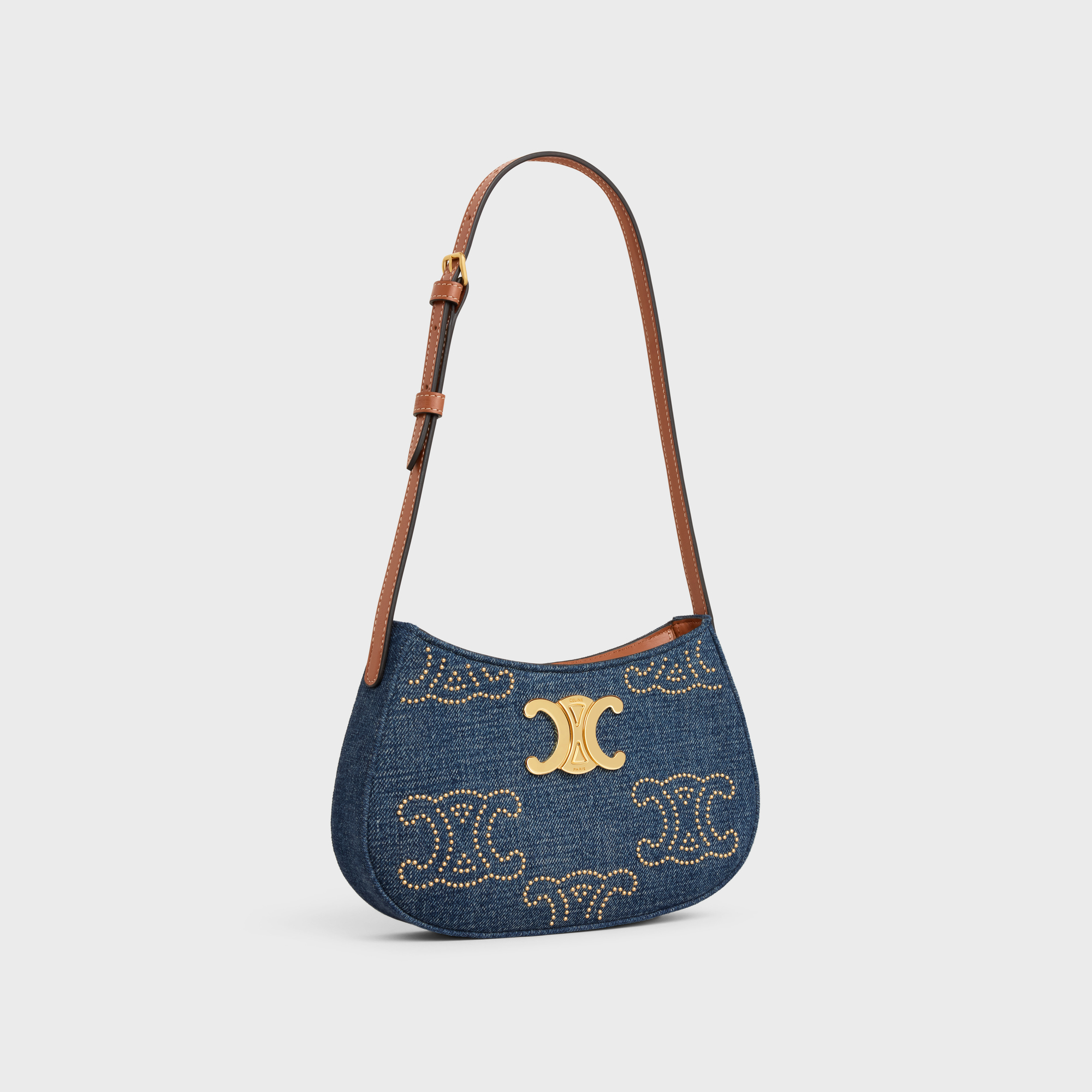 MEDIUM TILLY BAG IN DENIM WITH TRIOMPHE STUDS AND CALFSKIN 125808