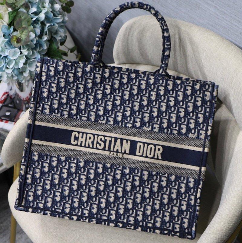 Book Tote Blue Oblique Embroidery Bags