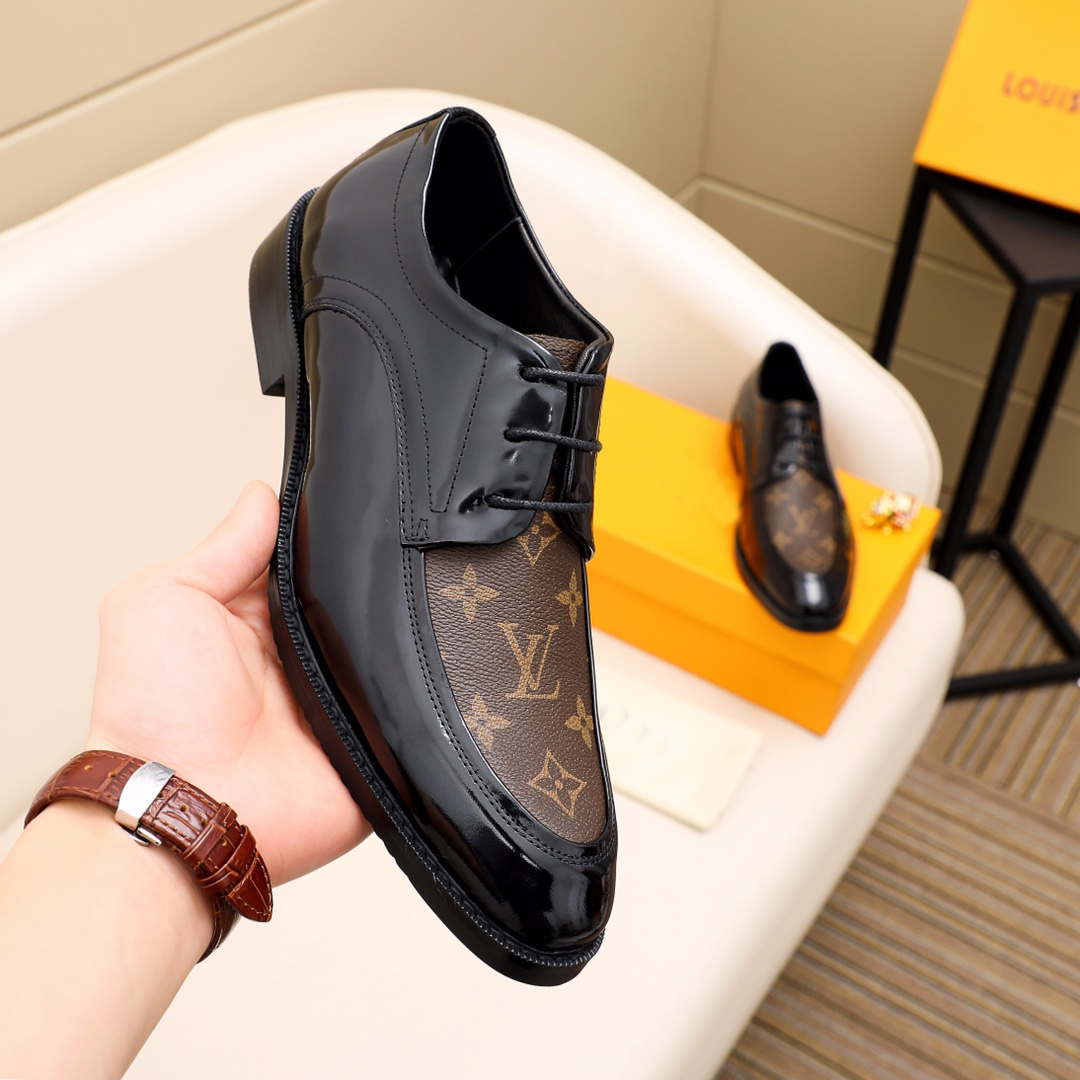 Men's Black Brown Print Derby Oxfords