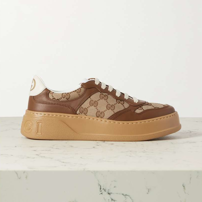 GG leather and canvas sneakers 369852