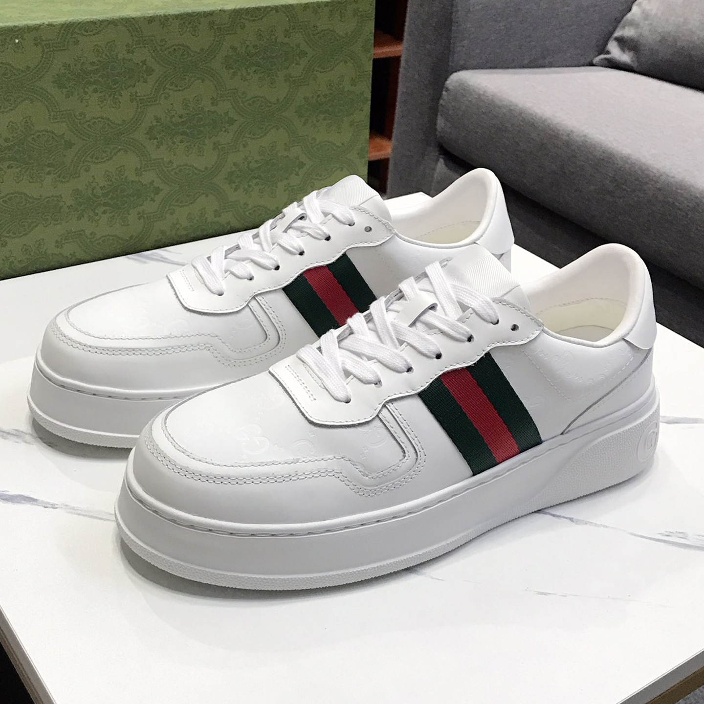 New Fashion splicing design thick bottom g&stripes pattern casual lace-up shoes