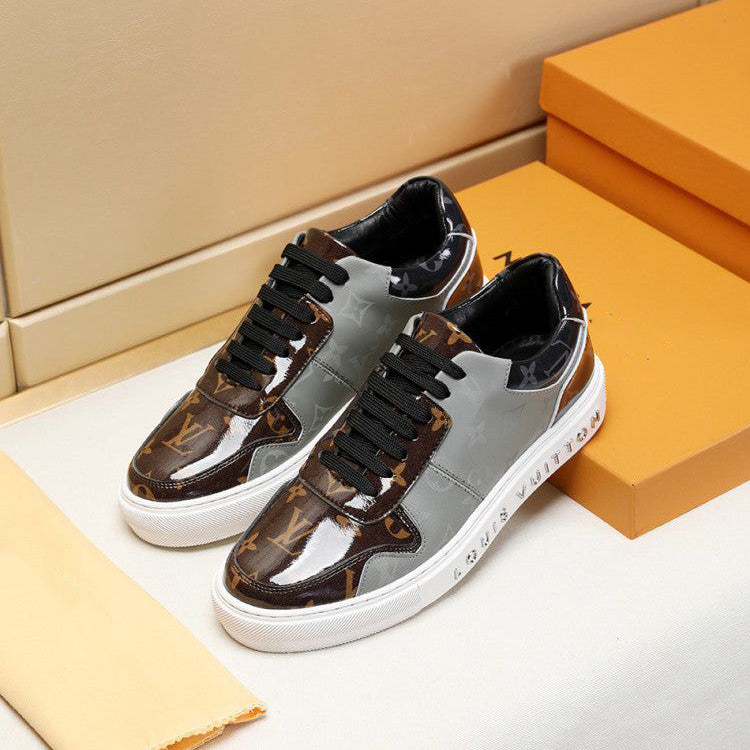 New fashion men's lace-up classic all-match stitching glossy letter pattern casual sneakers