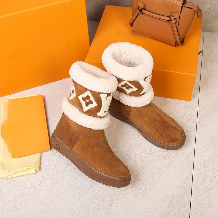 Classic British style women's fur all-in-one snow boots