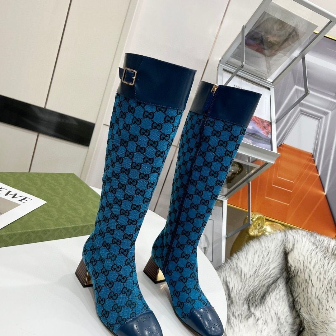 Design Ankle Boots Original Single Cross Presbyopia Belt Chunky High Heel Socks Boots