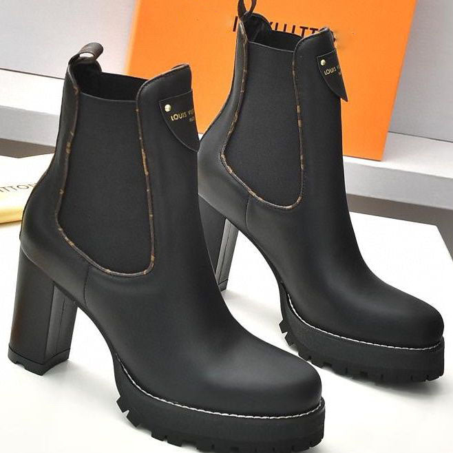 New British style thick heel women's short boots waterproof platform domineering side leak all-match fashion classic