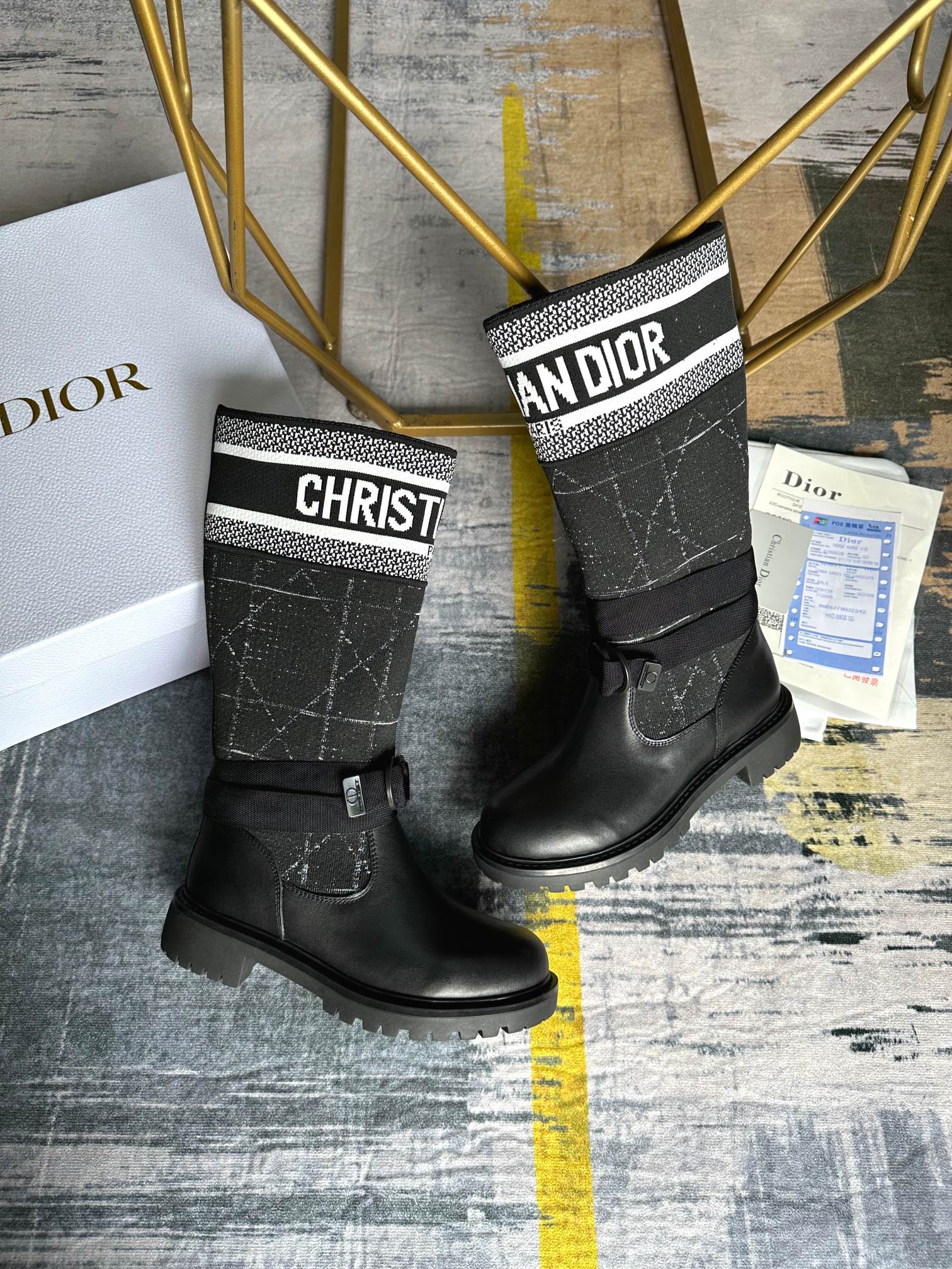 Embroidered monogram hight boots