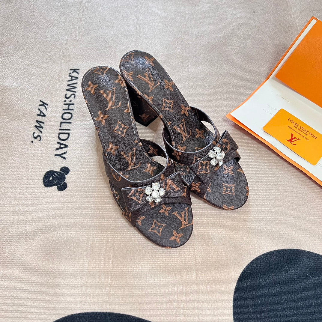 Printed thick-heeled sandals, height 7.0cm