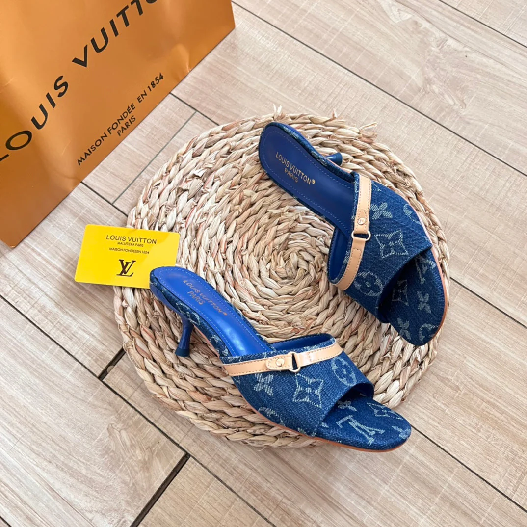 Denim stiletto sandals, height 7.0cm