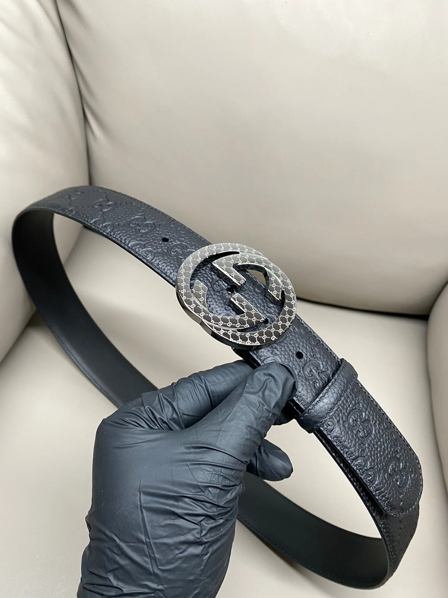 Grained leather men's belt 4.0 width