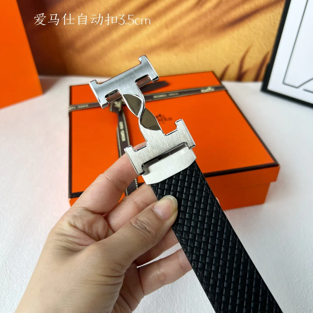 Calfskin Pure Steel Automatic Boutique Steel Buckle Belt Width: 3.5cm