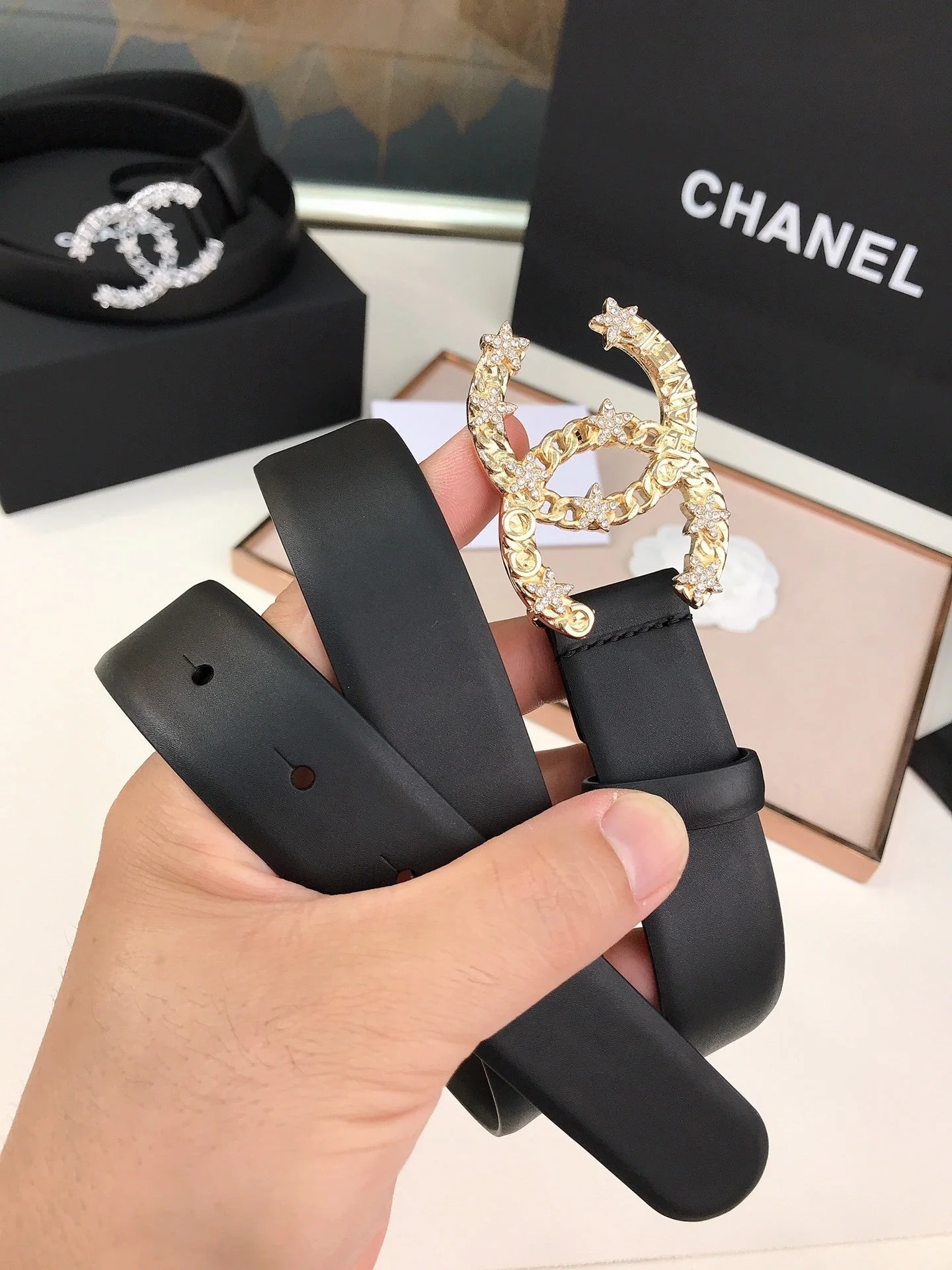 Calf leather diamond belt width 28mm