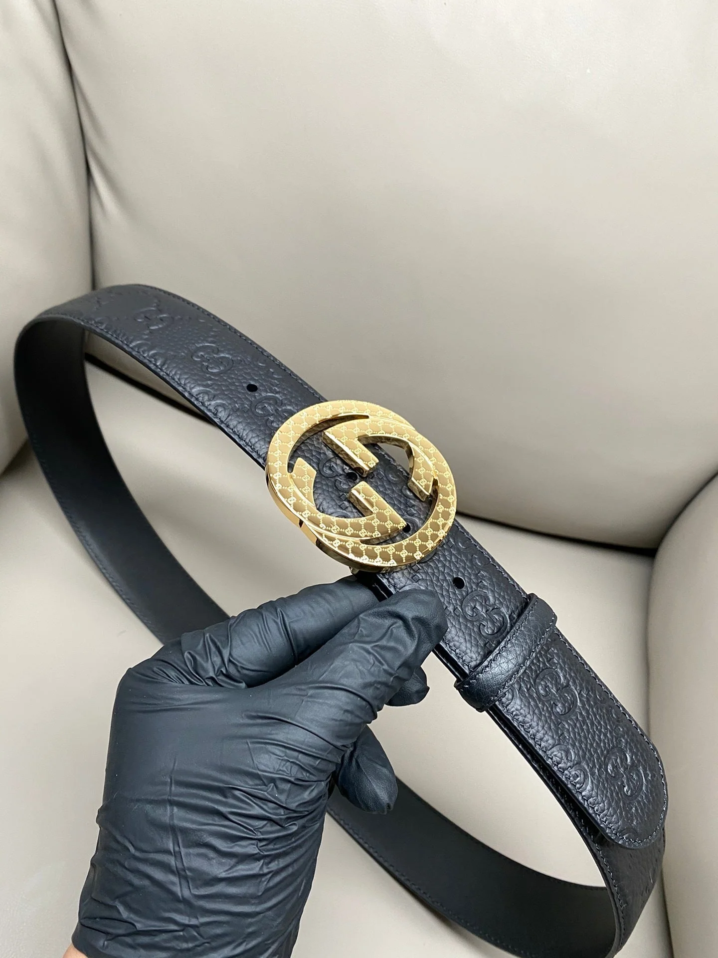 Grained leather belt Width 4.0cm