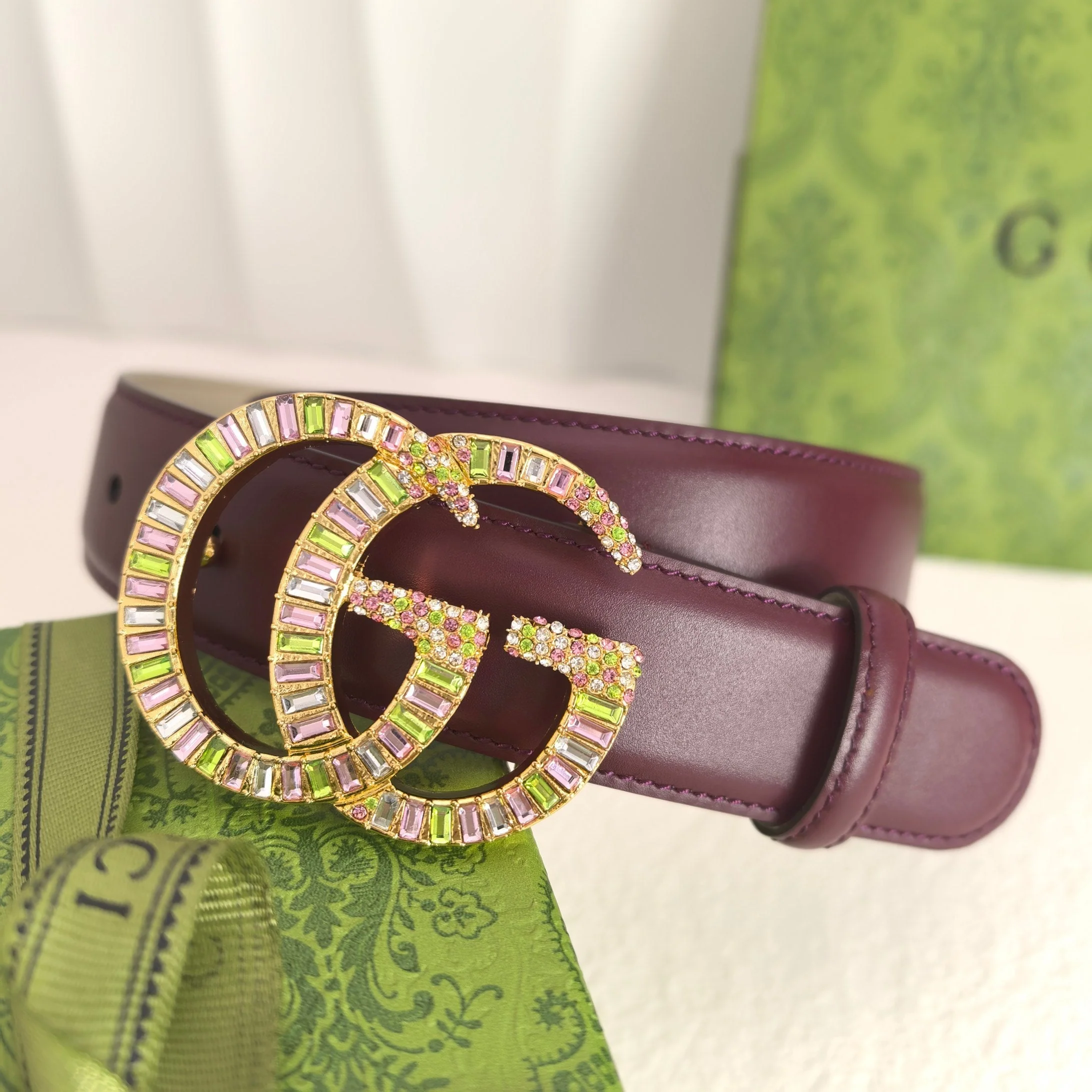 Calfskin crystal diamond copper buckle ladies belt 3.0cm