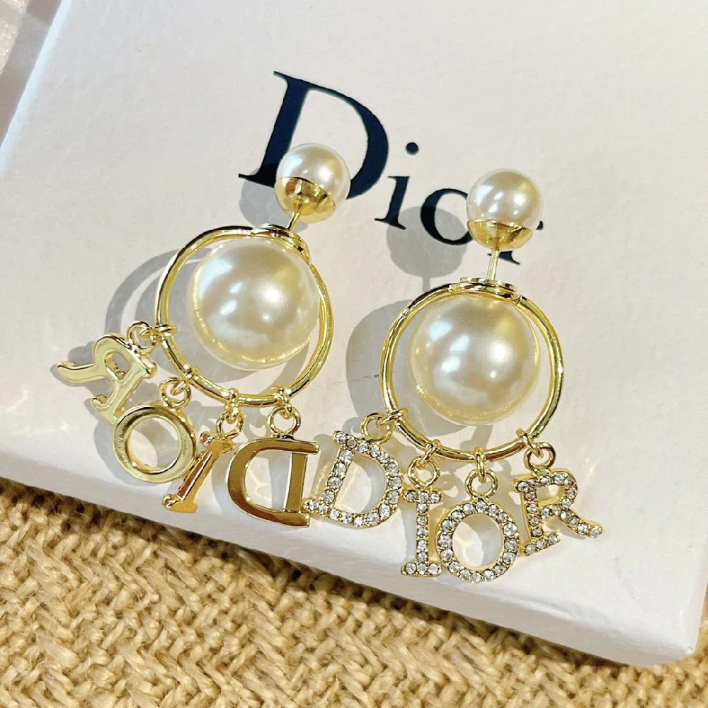 Letter Full Diamond and Pearl Earrings