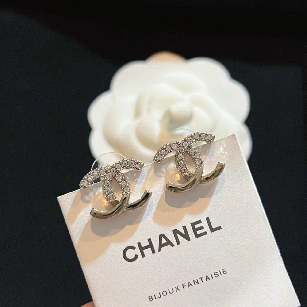 Half Diamond CC Stud Earrings