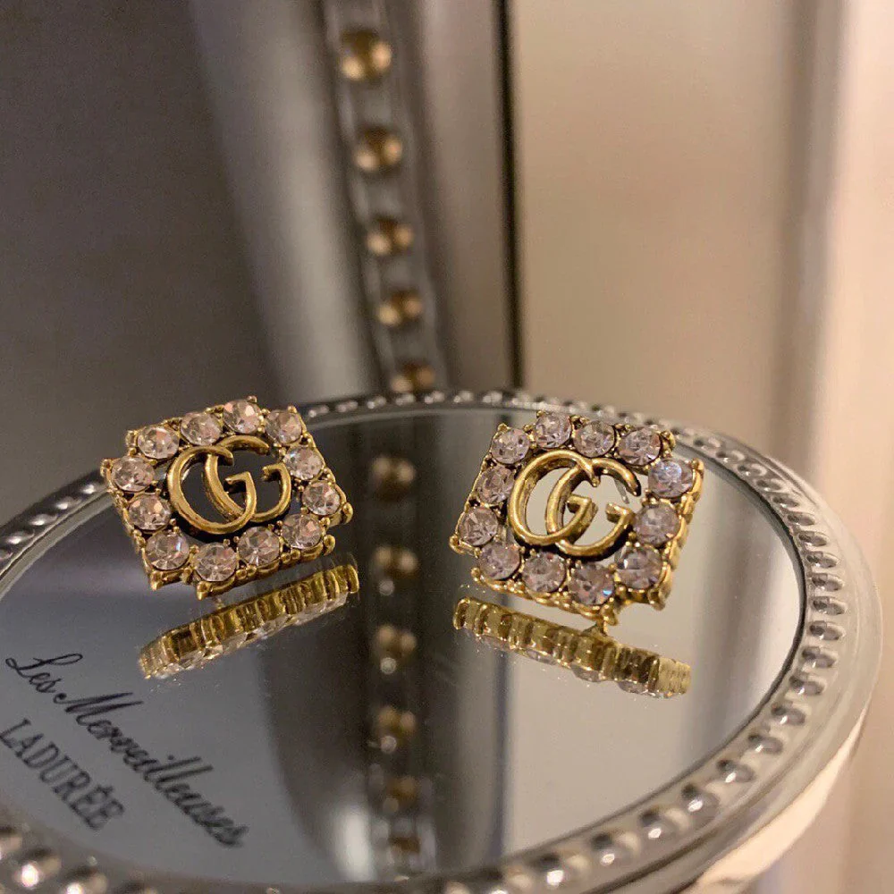 Double G Diamond Hollow Stud Earrings