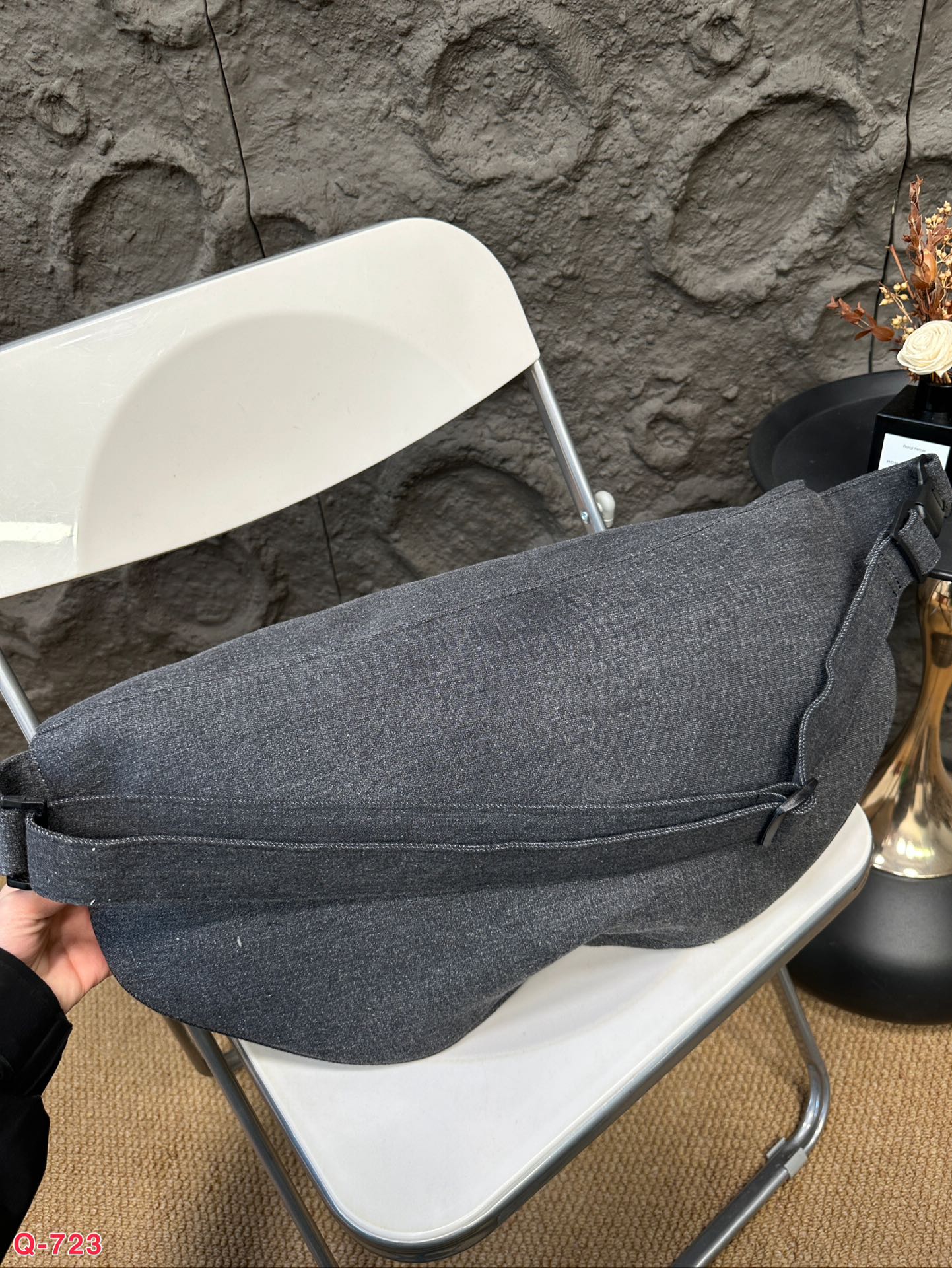 Square logo denim sports shoulder bag