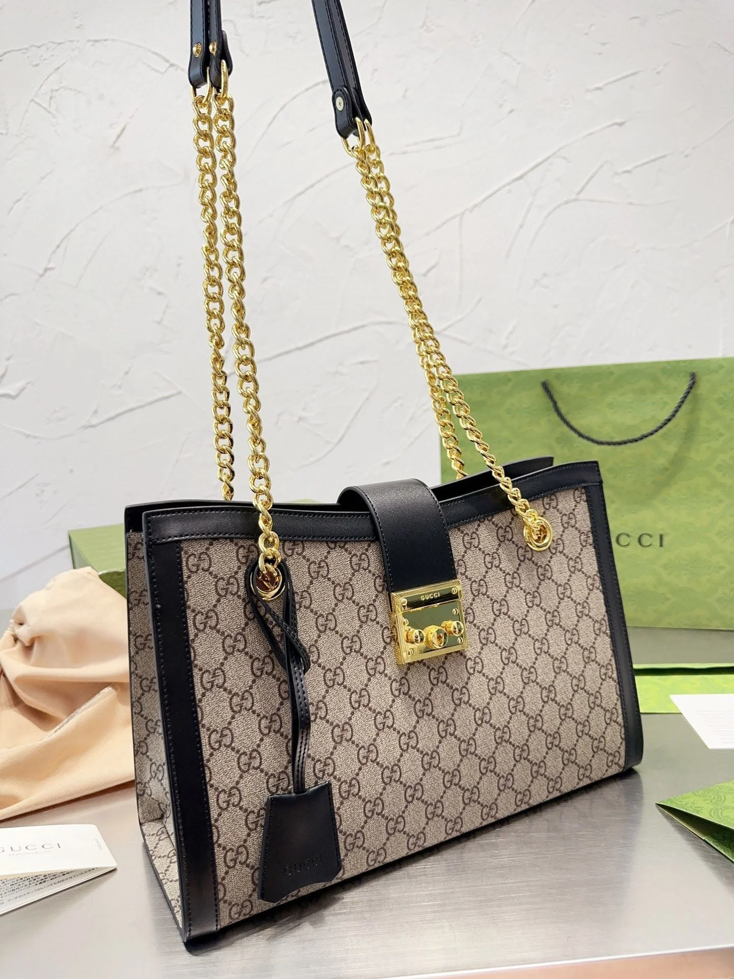 Classic double-layered cowhide large handbag