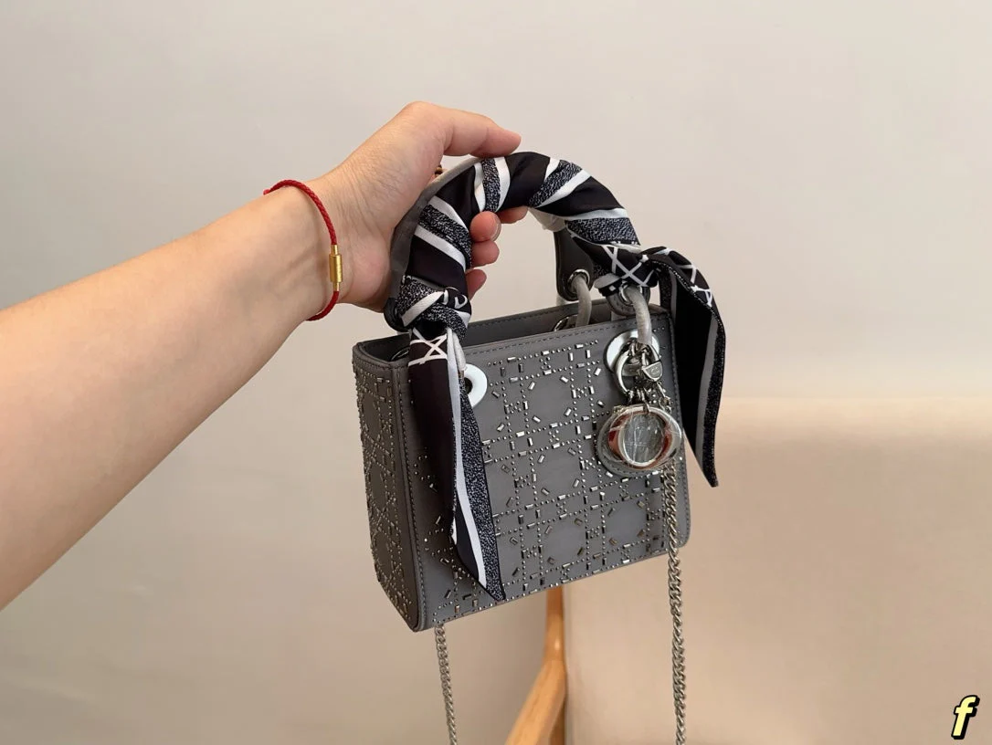 Classic Lady three-grid satin hot diamond Lady Diana bag