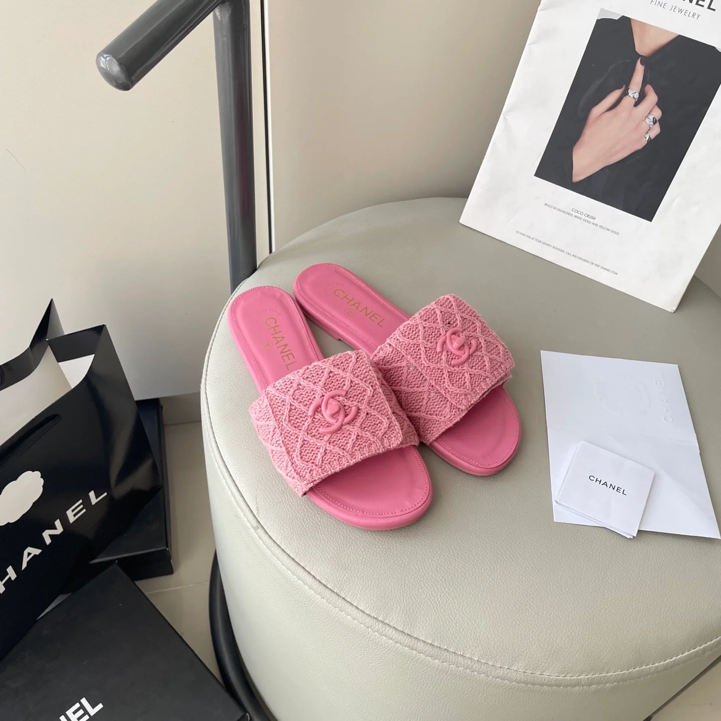 Sheepskin knitted macaron flat slippers