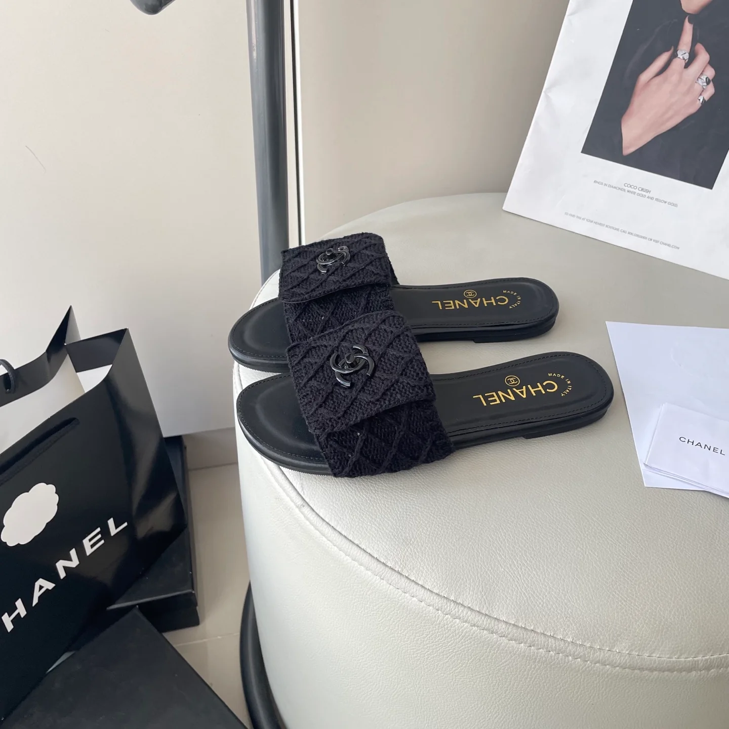 Sheepskin knitted macaron flat slippers