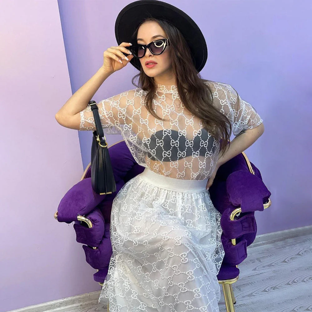 Sexy mesh see-through ladies shirt