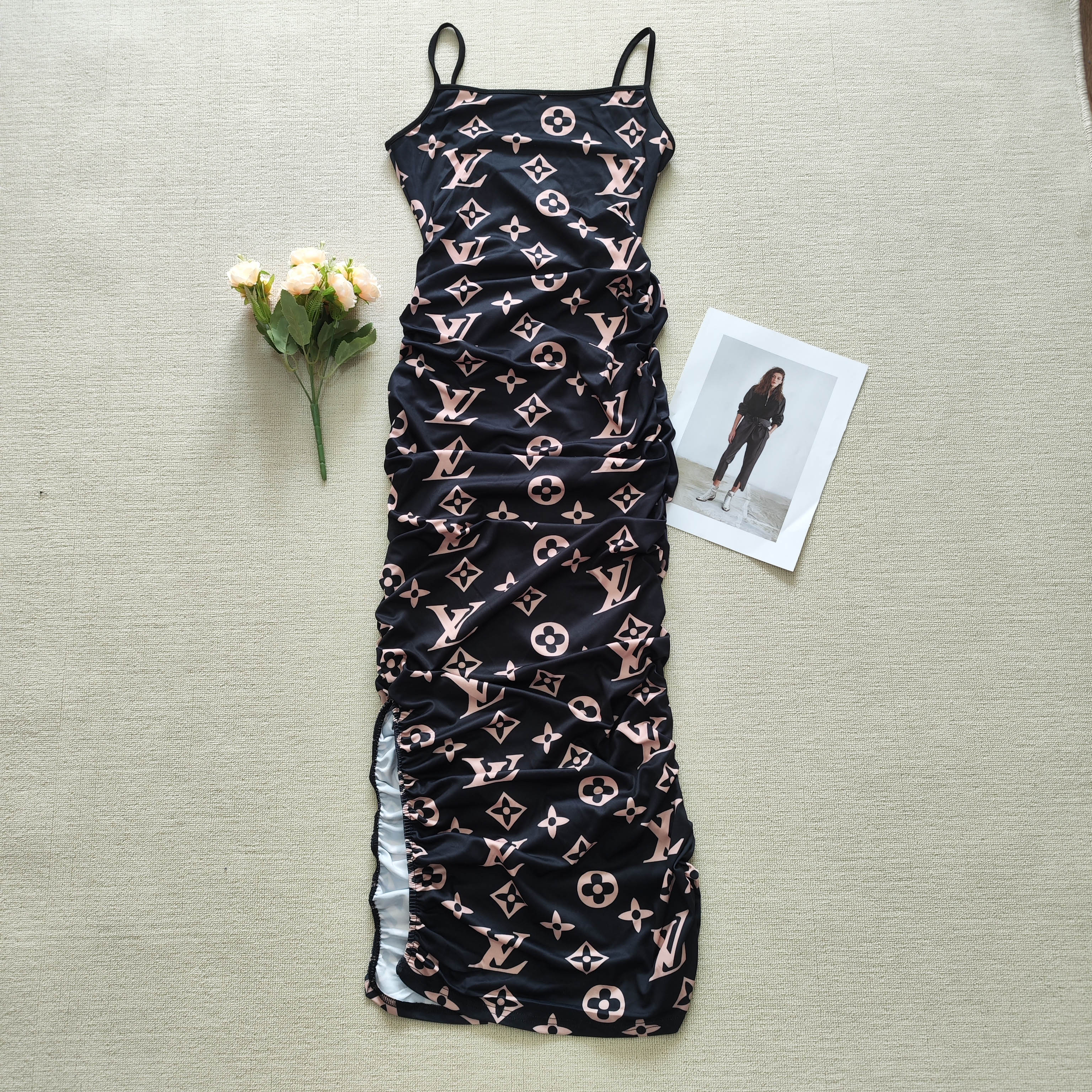 Summer new fashion printed casual trendy pleated dress