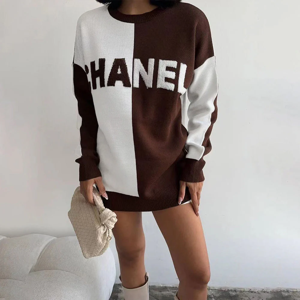 Pullover colorblock knitted wool embroidered sweater