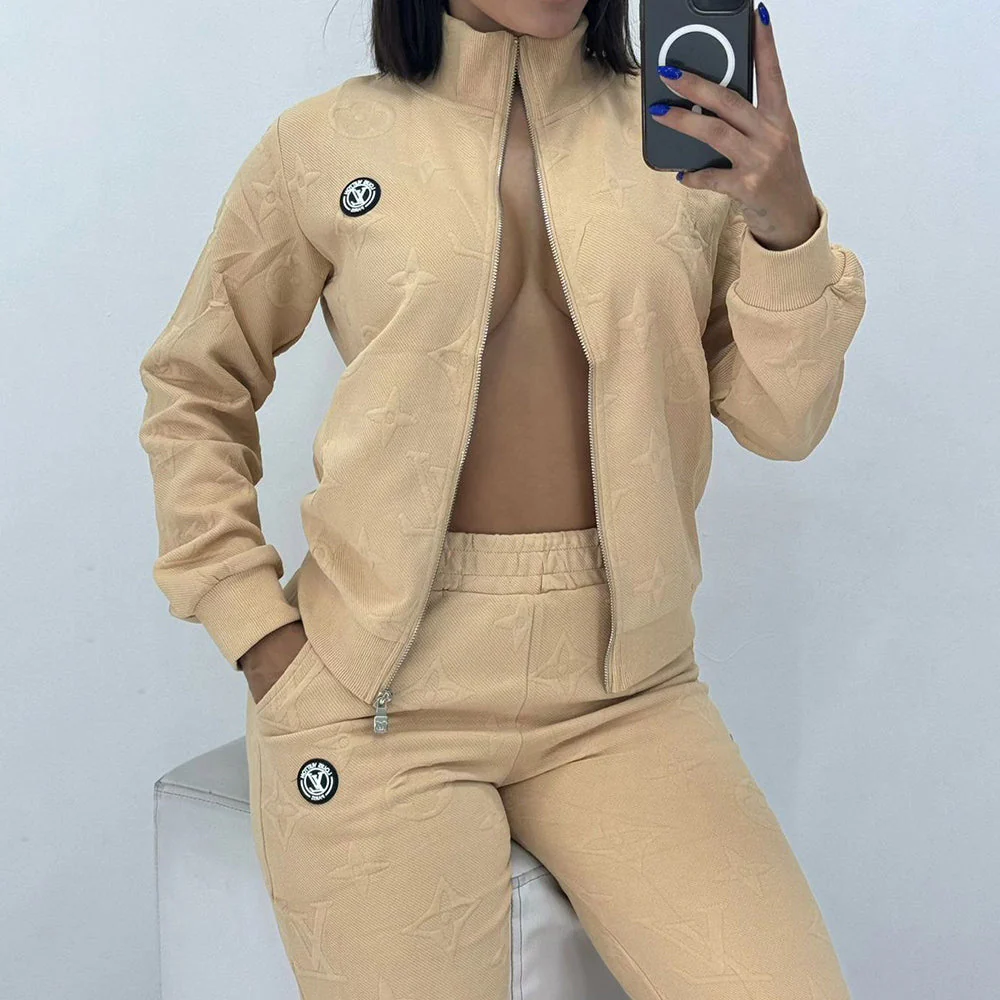 Embossed embroidery Threaded zipper two-piece set