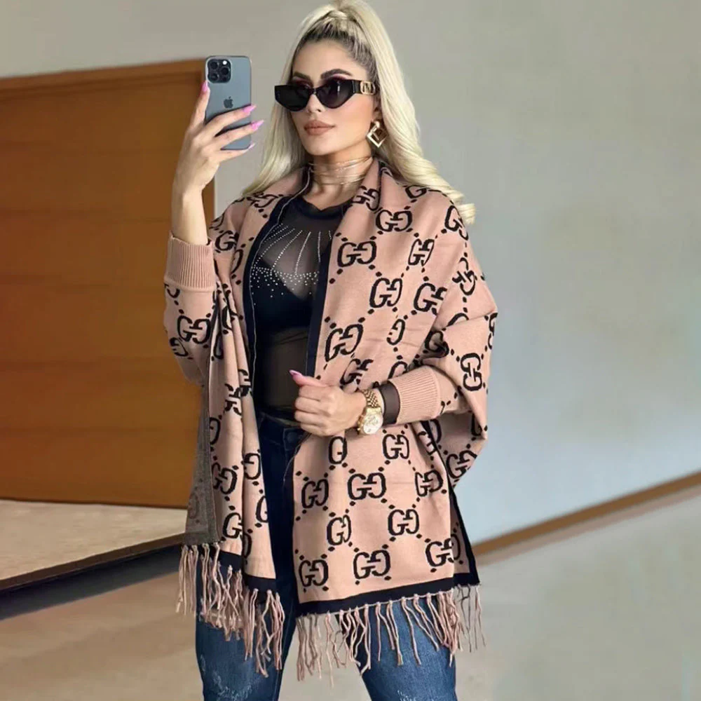 Warm Shawl Sweater Fringed Cape Cardigan Jacket