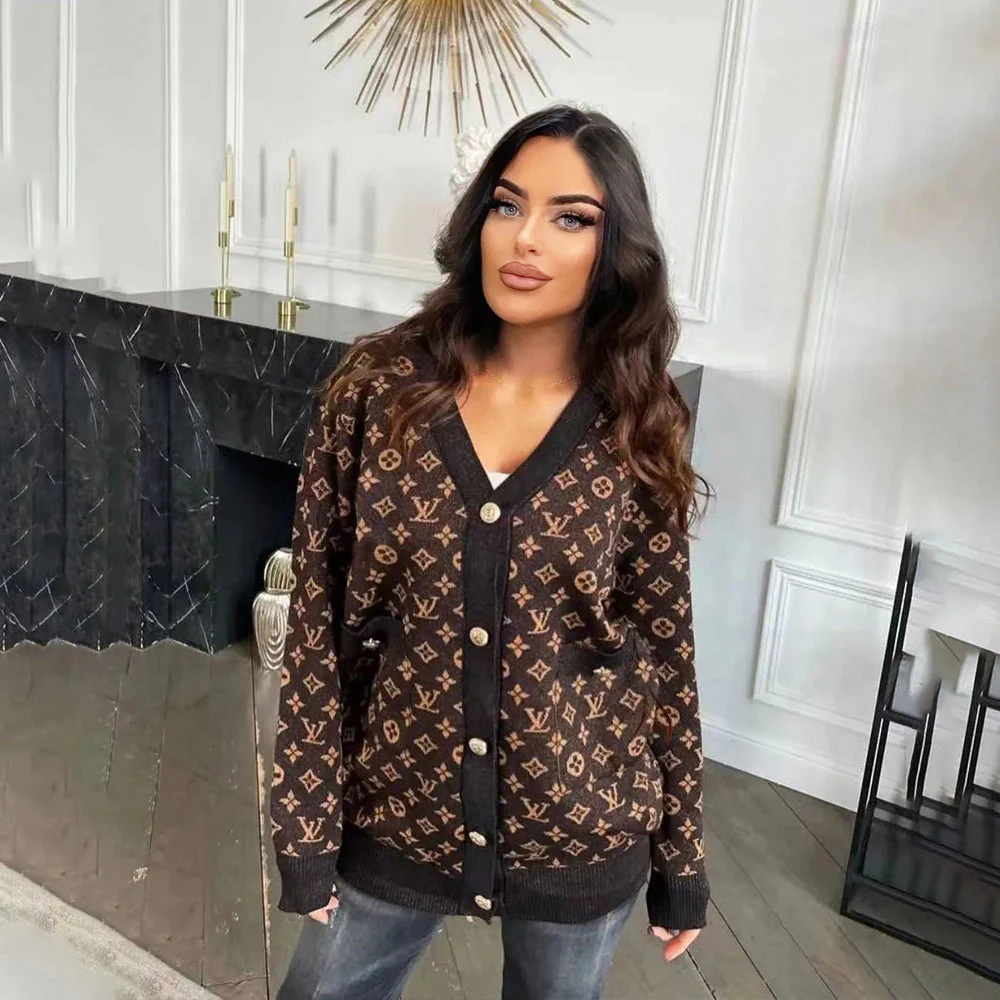 V-Neck Long Soft Button Pocket Sweater