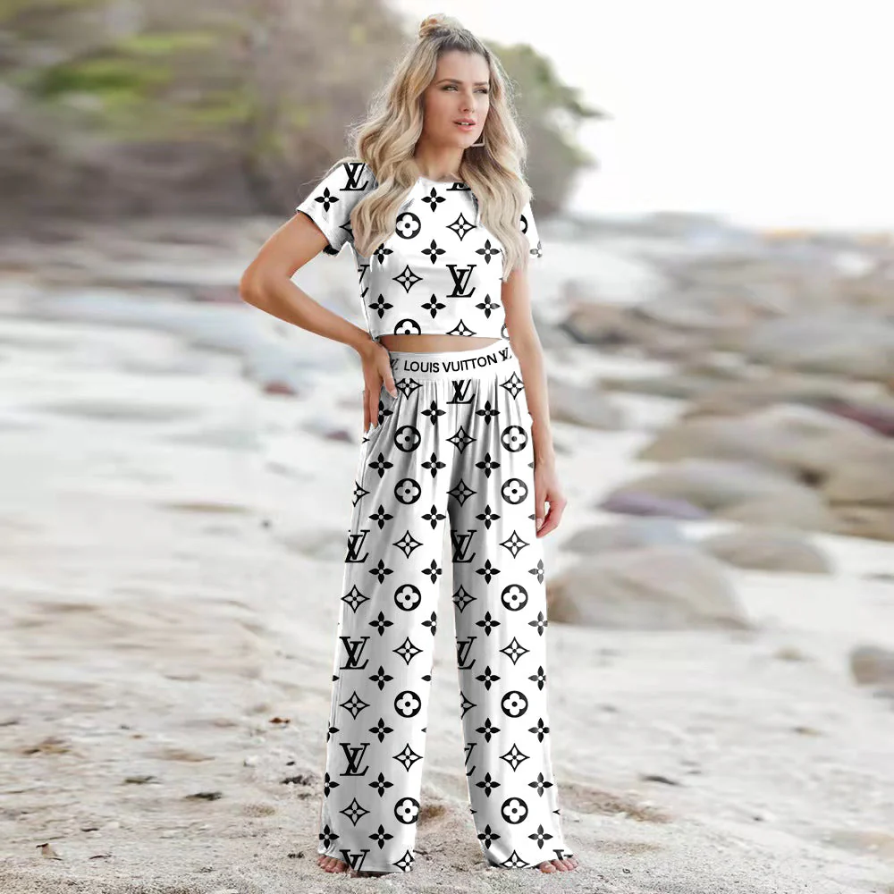 Summer new comfortable sexy short-sleeved wide-leg pants suit