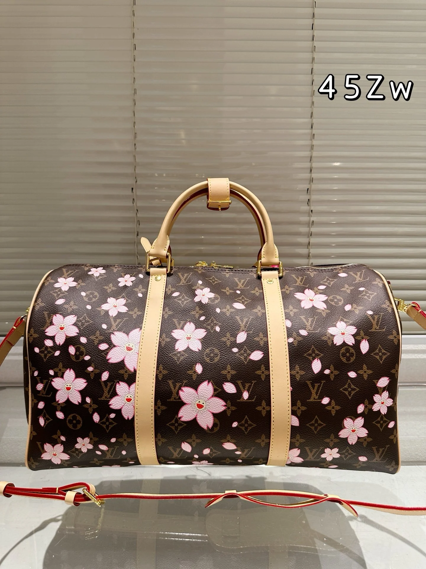 Cowhide Cherry Blossom Travel Bag