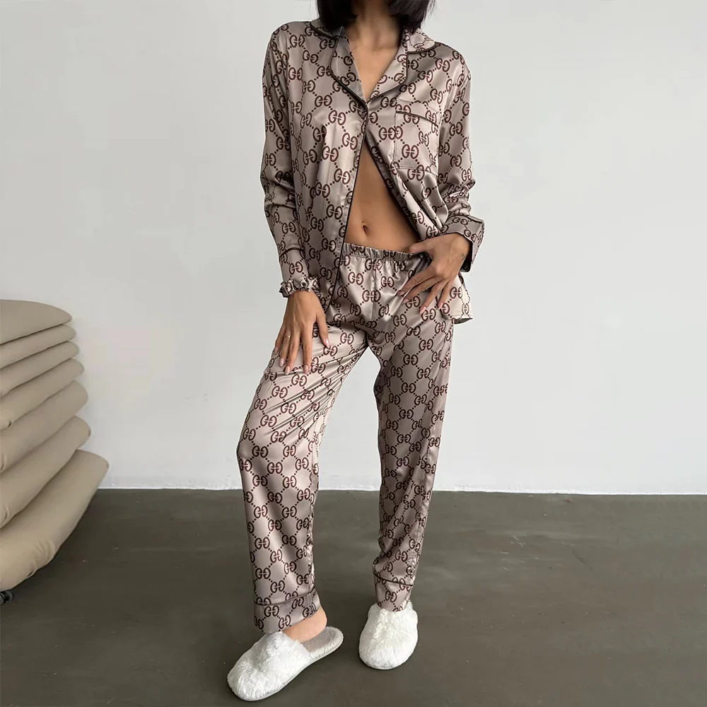 Ice silk pajamas long sleeves home clothes
