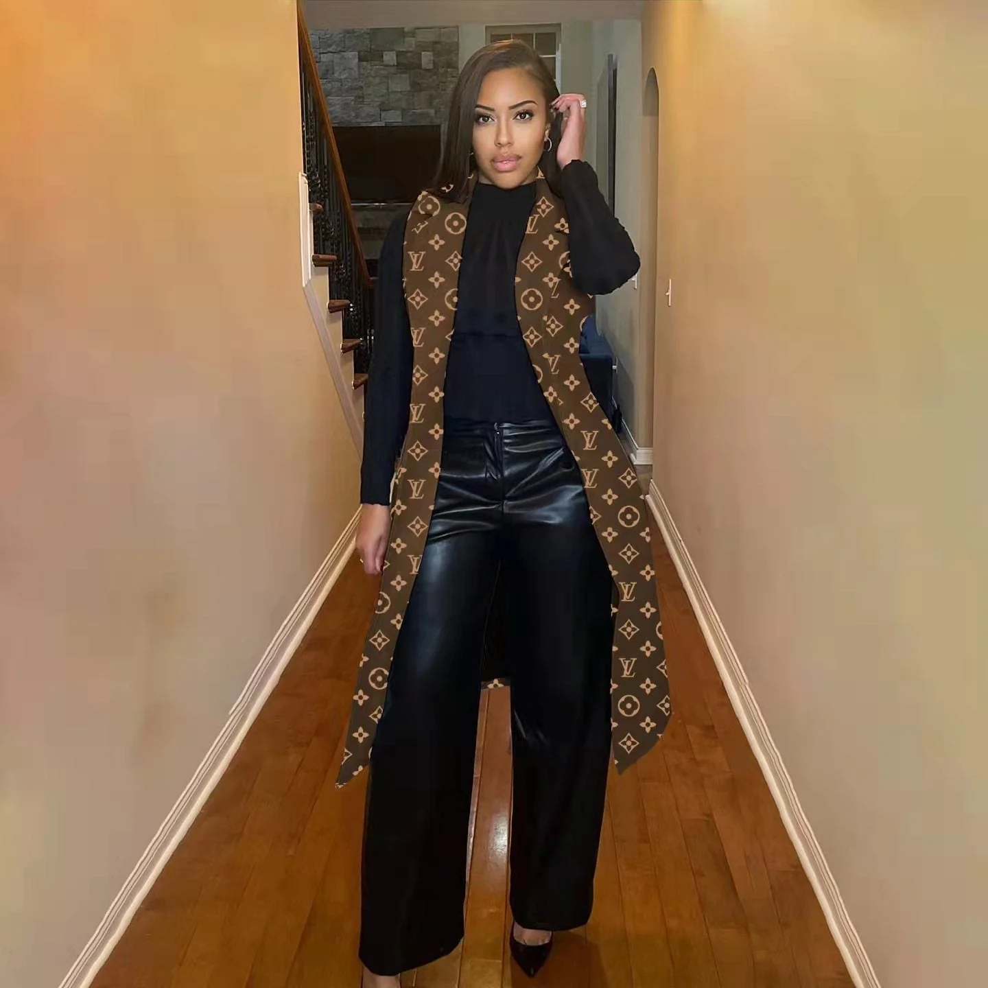 Autumn and winter fashion warm lapel belt wool vest coat