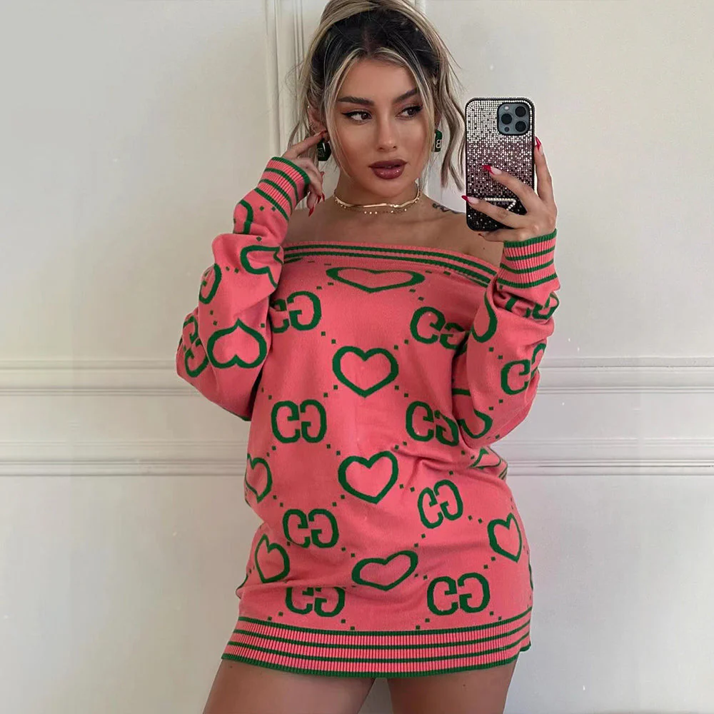 Winter new long sleeve sexy one shoulder sweater dress